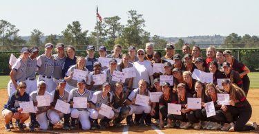 Pat Schaffer with two teams of softball players