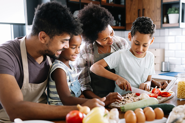 Family cooking together at home