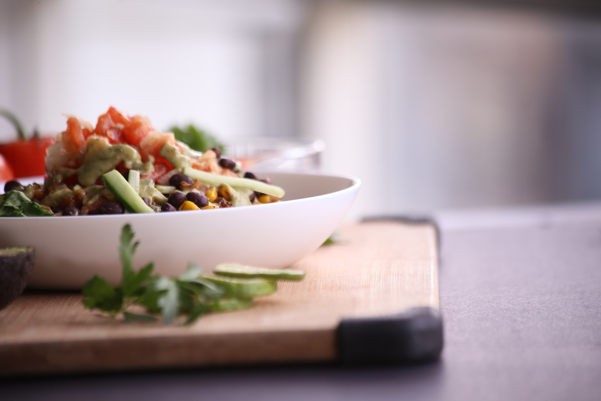 A bowl of food on a table