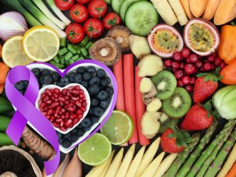 fruits with purple heart ribbon