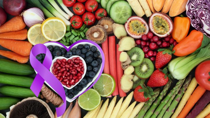 fruits with purple heart ribbon