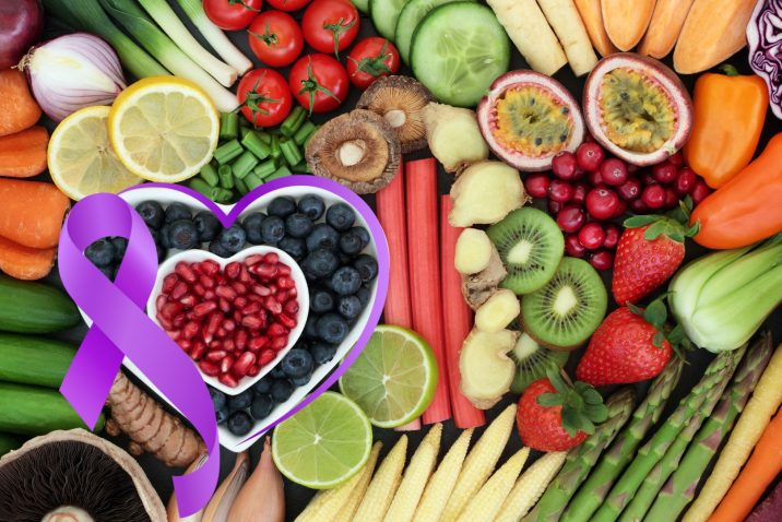 fruits with purple heart ribbon