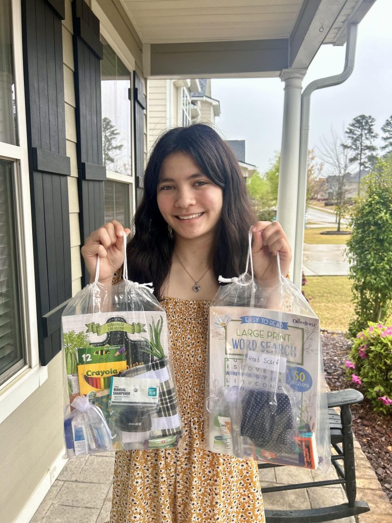 girl with school supplies