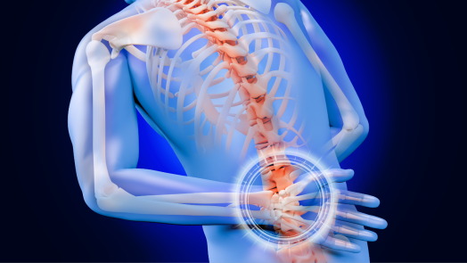This photo is an illustration show a person holding their lower back due to pain.
